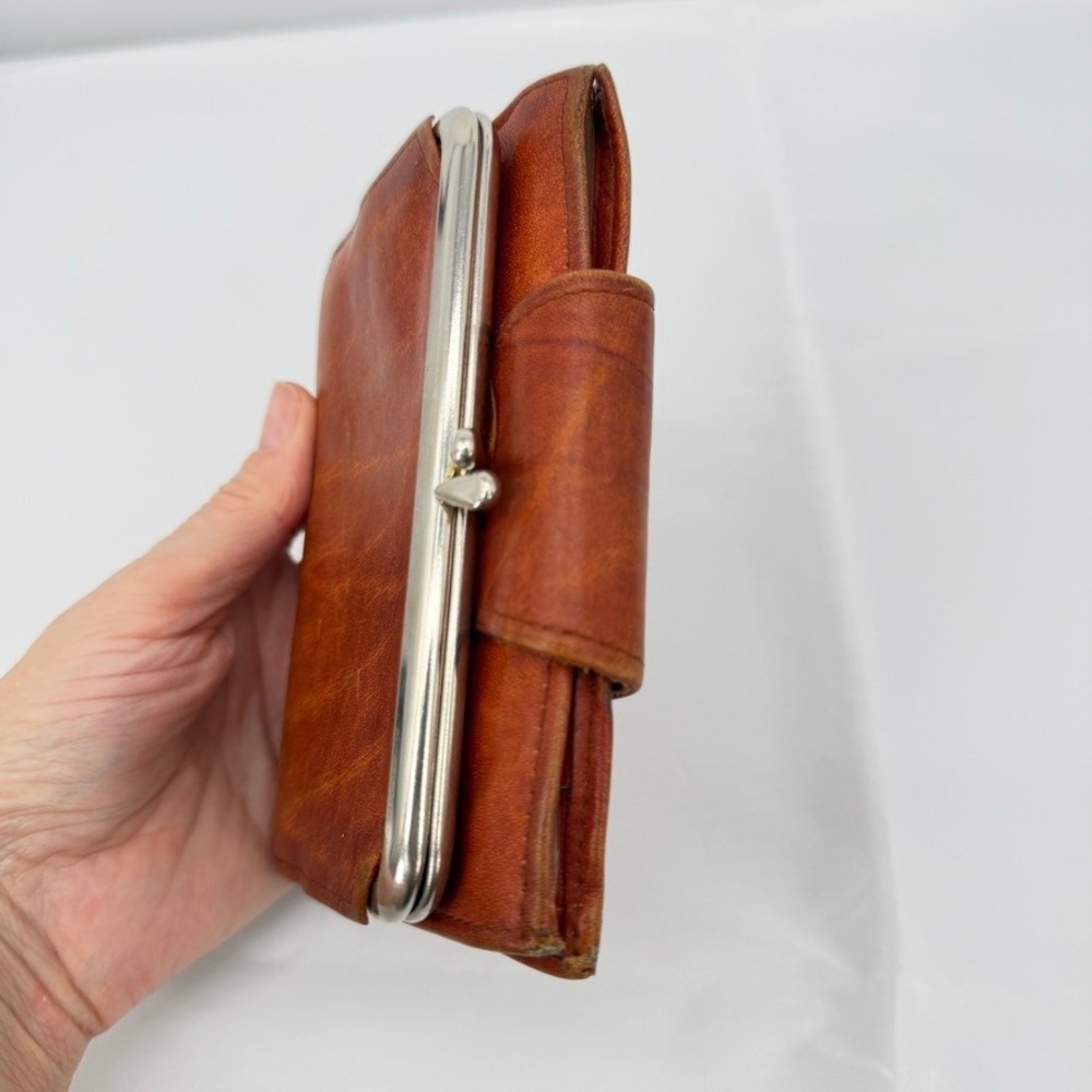 Rolfs Cowhide Wallet VTG Tooled Leather Kiss Lock Brown Retro‎ Photo Flap Womens - Picture 5 of 16